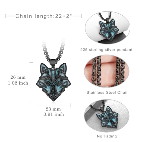 Wolf Necklace for Men 925 Sterling Sliver Turquoise Wolf Necklace Viking Turquoise Jewelry Gifts for Men Women4