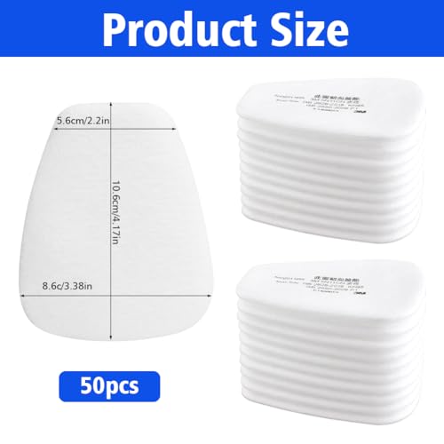 50 Stück Atemschutzmaske Filter, 5N11 Particulate Replacement Filters For 6000, 6200, 7502, 6800, 7501, FF402 Partikel Einlegefilter 3M, Austauschbare Partikelfilter Baumwolle