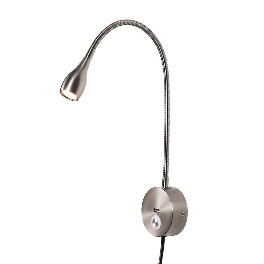 Image of LED Reading Lamp 3W Warm White 3000K Touch Switch USB A Charger for Reading Books Plug Cord 1 Piece (US028-NK)