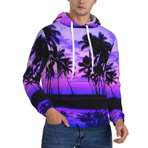 Sweat à capuche violet avec palmier couché de soleil EdWal décontracté et sport