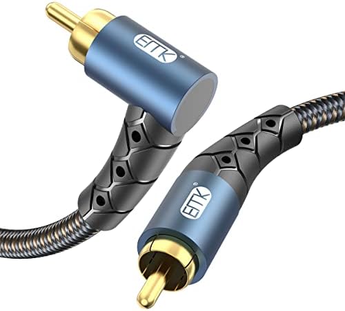 EMK RCA Subwoofer Cable 90 Degree RCA to RCA Audio Cable 24K Gold-Plated Nylon Braided Double Shielded Digital Analogue Supports Amplifiers,Home Theater,Hi-Fi Systems,Subwoofer(10ft/3m)