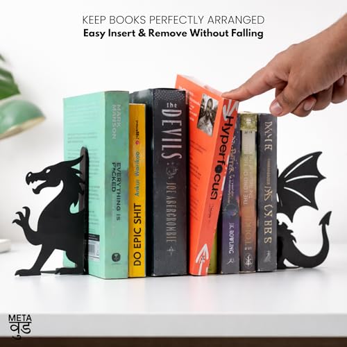 Image of Metal Dragon Bookends Set of 2 - Heavy Duty Metal Bookends for Shelves & Desk, Decorative Dragon Book Holder Stand, Non-Slip Book Organizer for Table, Fantasy Book Ends for Home Office & Gamers