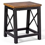 HDANI Tritthocker aus Holz für Erwachsene Kinder,Strapazierfähige Trittleiter mit rutschfesten Füßen,Tragfähigkeit bis zu 220KG,Metallrahmen Fußhocker für Bett,Bad,Küche,Wohnmobil,Retro Braun-Schwarz