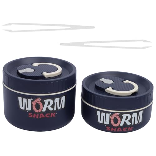 VKVXCLON 2Pcs Live Bait Storage,Fishing Bait Container, Stainless Steel Worm Storage Box, Nightcrawler Box, Bait Tank, Compact and Durable,Small and Portable, Keeps Bait Fresh and Alive (Blue)