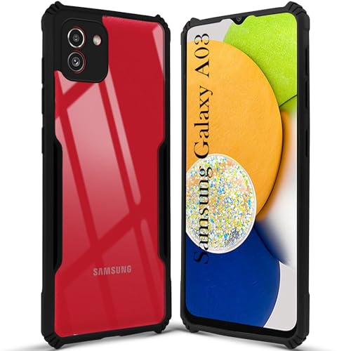 Image of Jkobi Hybrid Back Cover Case for Samsung Galaxy A03 (Shockproof with Polycarbonate Clear Panel | Professional Black)