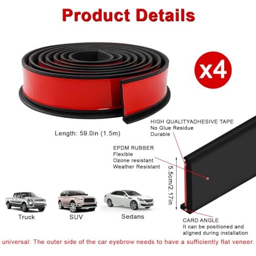 STHIRA 4 Pcs Self-Adhesive Car Wheel Arch Protector 4.5cm Rubber Trim - Image 3