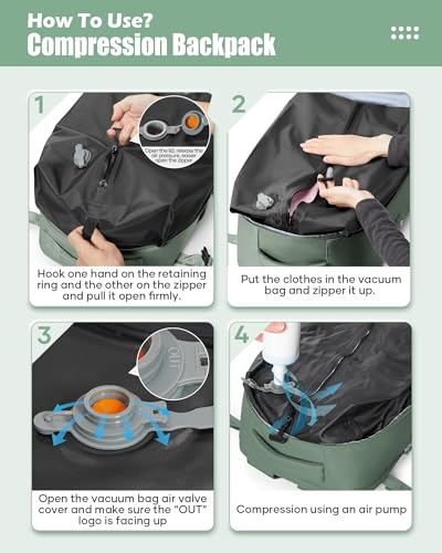 suradar Vacuum Travel Backpack with Pump Vacuum Compression Seal Vacpack Air Backpacks Laptop Backpack for Women Men Carry on Backpacks Personal Item Travel Bag Luggage Flight Approved Dark Green4
