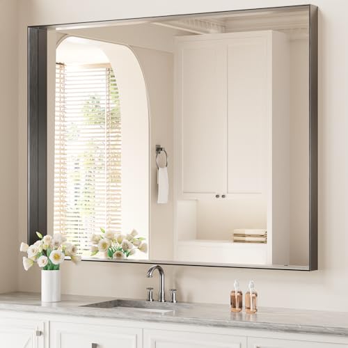 Image of Koonmi Bathroom Wall Mirror, 48x36 Black Mirror for Over Sink
