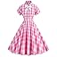 Lapel Pink and White Gingham Dress Short Sleeve