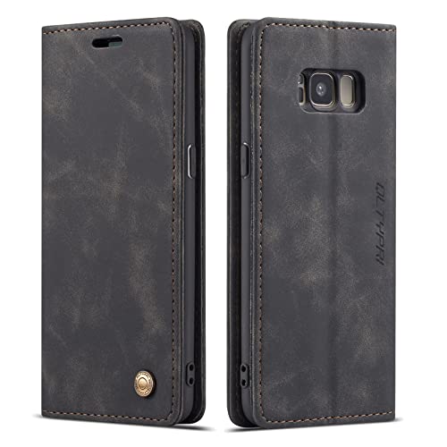 QLTYPRI Case for Samsung Galaxy S8 Plus, Vintage PU Leather Wallet Case Card Slot Kickstand Magnetic Closure Shockproof Flip Folio Cover for Samsung Galaxy S8 Plus - Black
