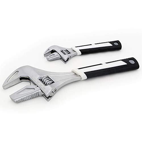 GETUHAND 2 Pc. Wide Jaw Adjustable Wrench Set 6  & 10 ,Reversible Jaw Adjustable Wrench Pipe Wrench, Wide Opening Deep Jaw Adjustable Wrench with Chrome Vanadium Alloy