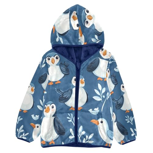 Cute Birds on Blue Toddler Fleece Jacket Girl Boys Hooded Fleece Jacket Coat Warm Outwear Zip-up 3-10T