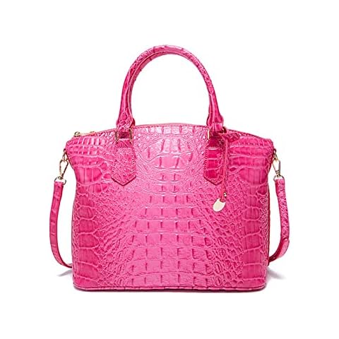 Satchel Bag Women’s Vegan Leather Crocodile-Embossed Pattern With Top Handle Large Shoulder Bags Handbags (Rose Red) Cover