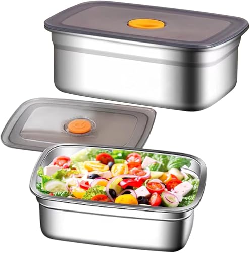 Image of 1000ml Stainless Steel Food Storage Containers, Food Grade Fridge Storage Box, Leakproof & Portable Kitchen Organizer with Airtight Lids Set(1 pcs)(18.8 x 13.5 cm)(Silver Color)
