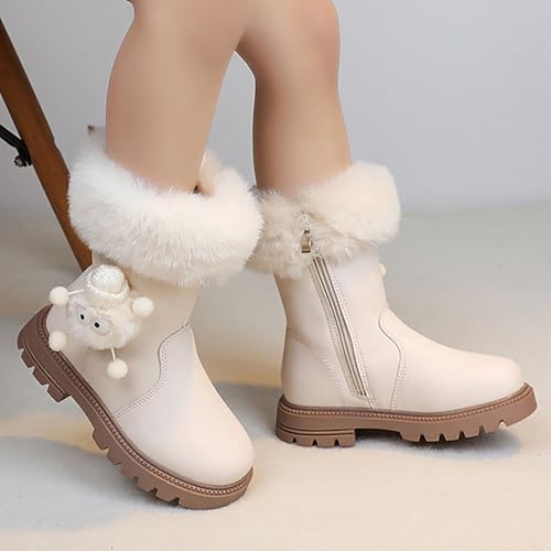 IWIHMIV Girls Riding Boots Mid Calf Boots Side Zipper Comfortable Soft Sole Non Slip Warm Leather High Booties4