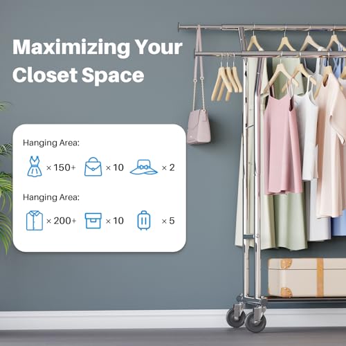 Hokeeper CR-D001 Clothes Rack Heavy Duty Load 400Lbs, Rolling Clothing Racks For Hanging Clothes, Commercial Garment Rack thumb #5