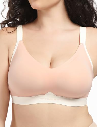 COMFELIE Seamless Wireless Bra for Women Large Busty No Underwire Bralette, Soft Lift Underarm and Back-Smoothing with Semi-Fixed Pads