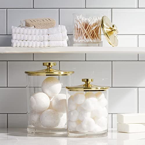 Mdesign Large Modern Apothecary Storage Organizer Canister Jars - Plastic Containers For Bathroom, Organization Holder For Vanity, Counter, And Makeup Tables, Lumiere Collection, Clear/Soft Brass #TOP1