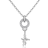 Veredelt mit Zirkoniasteinen Morella Edelstahl Charm Halskette 70 cm und Charm Anhänger Engel in Samtbeutel