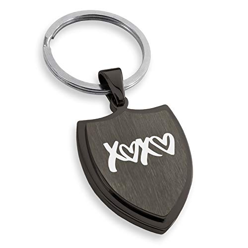 Stainless Steel XOXO Heart Shield Keychain Keyring