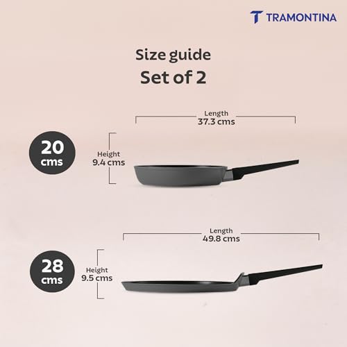 Image of TRAMONTINA Chroma Cookware Set of 2 - Fry Pan 20 cm & Dosa Tawa 28 cm | Ceramic Reinforced Cookware | Cold Forged | Bakelite Handle | All Cooktop Compatible | Dishwasher Safe Grey