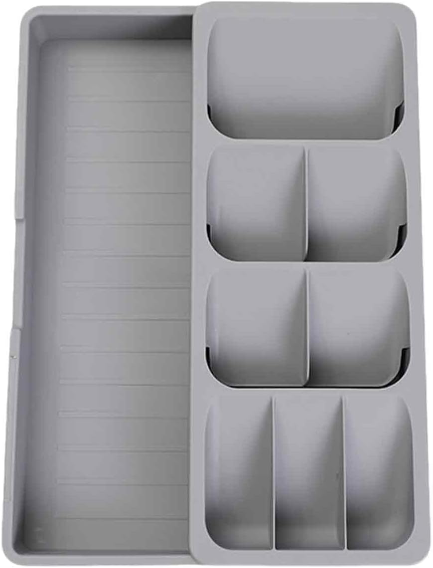Expandable Kitchen Drawer Organizer Tray, 15.9×10.3×2.2in,Adjustable Silverware Storage for Spoons,Forks,Knives, Compact Cutlery Holder Saves Space(Grey)