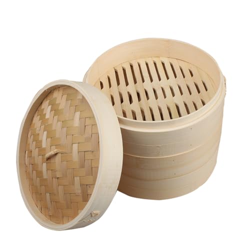 竹蒸し器 蒸し料理 中華 竹セイロ蒸篭 本体2個(2段)・蓋1個 食卓 料理 中華セイロ 美味しい ふっくら 蒸す 調理器具 、キッチン用品 ヘルシ小籠包 (2段, 直径18cm)
