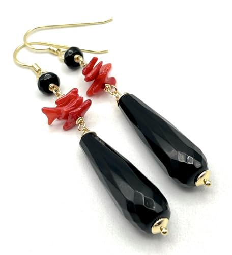 Boucles d'oreilles onyx noir et corail rouge précieux : le cadeau idéal pour un anniversaire unique