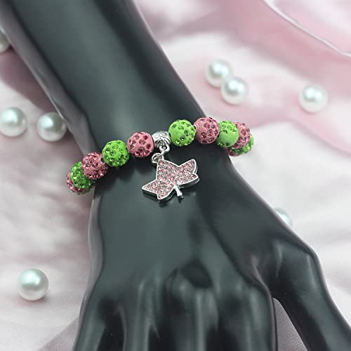 Sorority Gift for Women Greek Sorority Paraphernalia Bracelet Crystal Leaf Charm Bracelet Pink and Green Jewelry Sisterhood Gift3