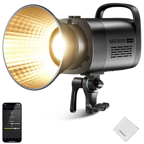 NEEWER CB60B 70W LED Videolicht 2,4G/APP Steuerung, Bi Farbe 2700-6500K 34000Lx CRI97+/12 Szenen/Bowens Mount COB Dauerlicht mit Reinigungstuch für Studio...