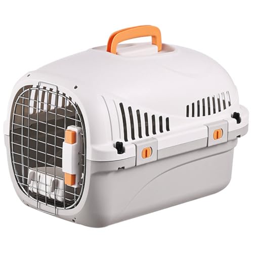 Pantress 猫 犬用 ペットキャリー ハードタイプ 天窓付き キャリーケース 避難グッズ 災害対策 軽量設計 車/新幹線/飛行機の移動に 静音設計でペットが落ち着く 滑り止めハンドル付き 可愛い アウトドア (窓なしグレー)