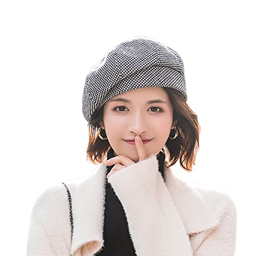 JUENAWMIU Women Winter Classic Beret Hat Newsboy Cap Painter Hats Houndstooth Beret Hats