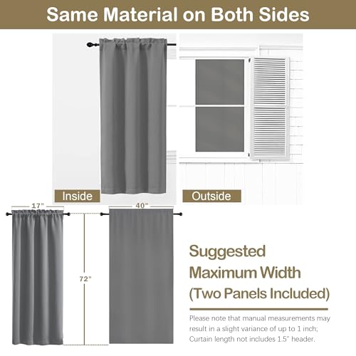 Image of Grey Blackout Curtains for Bedroom 72 Inch Length 2 Panels Set, Solid Thermal Insulated Energy Saving Window Curtains for Living Room, Dual Rod Pocket Window Drapes, Grey, 2x40Wx72L Inches