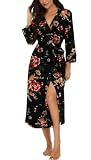 VINTATRE Women Robes Long Knit Bathrobe Lightweight Soft Bath Robe with Pockets FP-Brown Black-Large