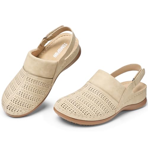 Image of TEMOFON Shoes for Women Clogs Sandals: Comfortable Closed Toe Wedge Shoes Sling-Back Walking Mules with Arch Support