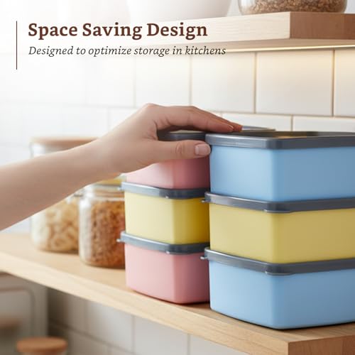 Image of Amazon Brand - Solimo Plastic Storage Container Set With Airtight Lid | BPA-Free Plastic | Microwave Safe | Dishwasher Safe | Kitchen & Outdoor Storage | 550ml | Multicolour | Set of 6