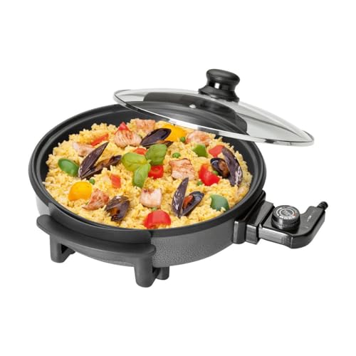Clatronic PP 3401 Sartén eléctrica con Tapa de Cristal, diámetro 32 cm, 1500 W, Metal, Negro