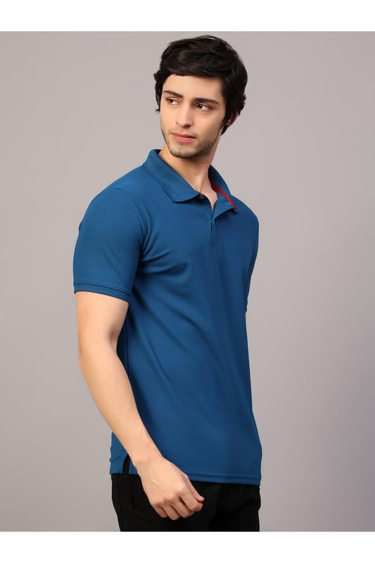Image of Men's Poly Cotton-Matty Tshirt with Regular Fit Solid Pattern Half Sleeve Standard Length and Button Down Closure|Men's T-Shirts
