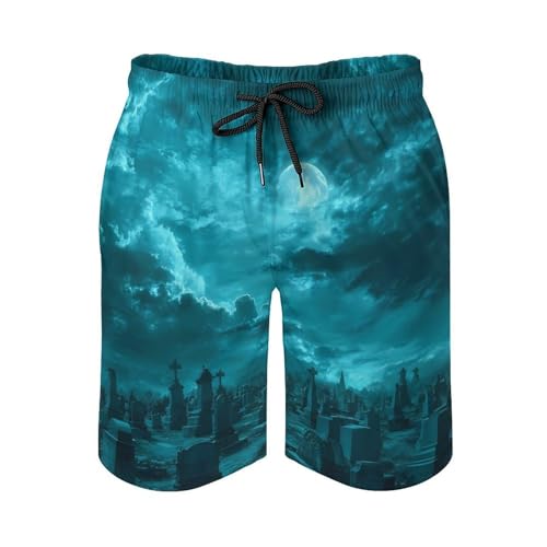 Halloween Cemetery Night Moon Mens Swim Trunks Quick Dry Board Shorts Beach Swimwear Bathing Suits2