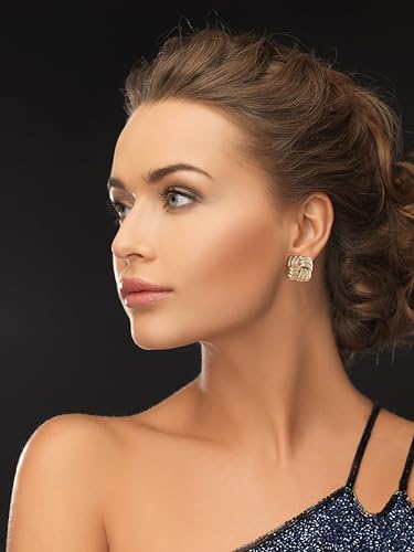 Chunky Gold Studs Earrings for Women- 14K Gold Plated Stainless Steel Heaven Mayhem Earrings Square Geometric Statement Dupes for Women4