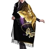  LINGF chales de cachemira suave grandes para mujer con mariposas doradas,bufanda de invierno con bordes con flecos para mujer de 27 x 77 pulgadas