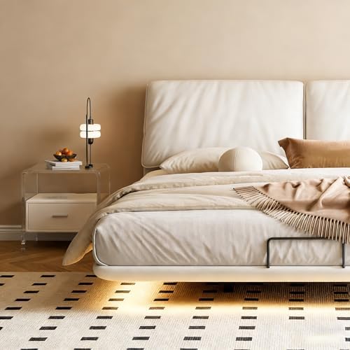 Modern Acrylic Nightstand with Drawer - Transparent Bedside Table for Bedroom & Living Room, Clear Design Ideal for Small Spaces, Light Gray Finish