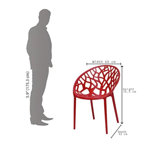 Image of activa Crystal Plastic Arm Chair | Stackable Indoor Outdoor Chair for Home, Balcony, Patio & Garden | Comfortable Designer Armrest Chair | Durable Plastic Seating Furniture (Coke Red, Set of 2)