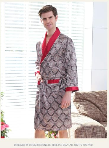 Men's Satin Pajama Robe and Short Pants with Elegant Patterns,Ice Silk Pajamas Robe made of Artificial Silk,10+ Colors,丝绸睡袍 (US, Alpha, X-Large, Regular, Regular, Red)3