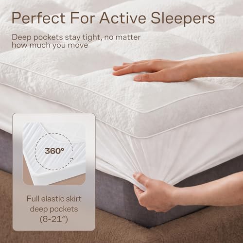 Image of Ultra-Thick Shredded Memory Foam King Size Mattress Topper - Breathable & Balanced Pad for Back Pain Relief with Soft Viscose Made from Bamboo Cover, White