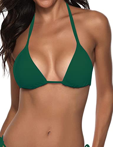 Image of Suvimuga Women's Triangle Bikini Top Push up Padded Halter String Bathing Suits Top