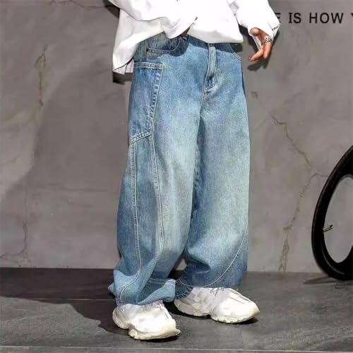 Men’S Vintage Streetwear Loose Skateboard Denim Cargo Pants Slim Fit Full Length Button Fly Distressed Casual Trousers2