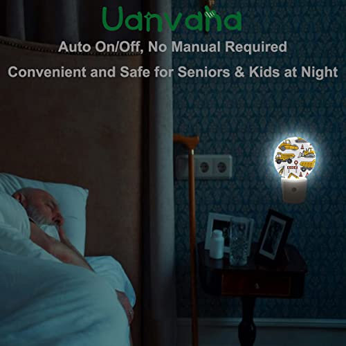 Image of Yellow Cars Night Lights Plug into Wall Building Machine Road Truck 0.5W LED Lighting Auto on /Off for Boys Men Bedroom Bathroom Decorative Night Light