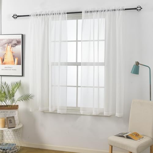 Aquazolax White Voile Curtains for Bedroom Readymade Extra Wide 54 Inch Lightweight Door Window Curtains 2 Panels with Tiebacks, 63" Length/ 137x160cm - Image 2