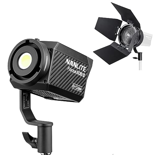 NANLITE Forza 60B II (3903) - Lumière LED Spot - Noir - Bluetooth - Inclus: Spot Light, Reflecteur, Adaptateur secteur, Poignée Batterie (BH-FZ60), Adaptateur Bowens (AS-BA-FMM), Étui de Transport